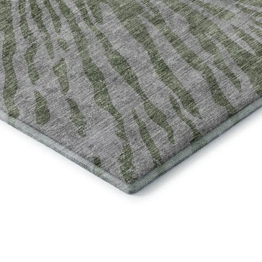 Olive Green And Gray Zebra Print Washable Area Rug With UV Protection Photo 8