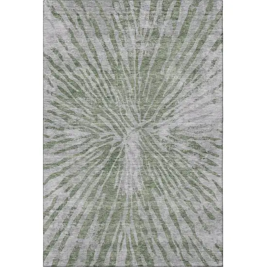 Olive Green And Gray Zebra Print Washable Area Rug With UV Protection Photo 4