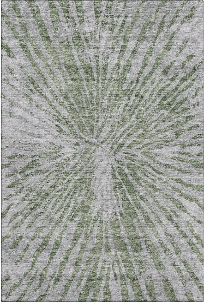 Olive Green And Gray Zebra Print Washable Area Rug With UV Protection Photo 1