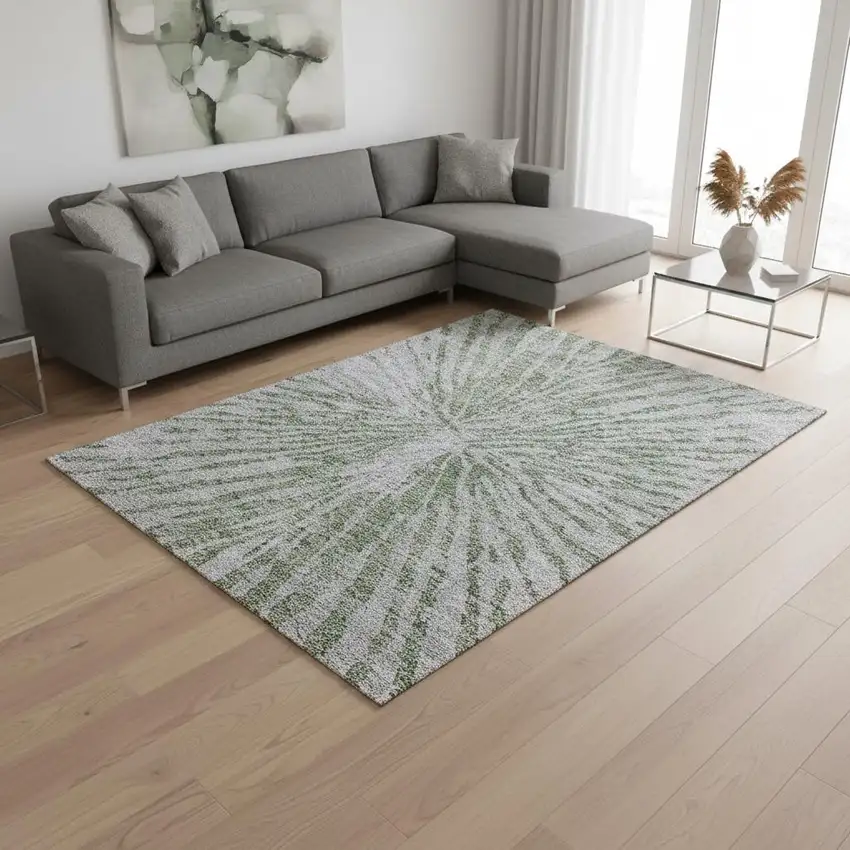 Olive Green And Gray Zebra Print Washable Area Rug With UV Protection Photo 2