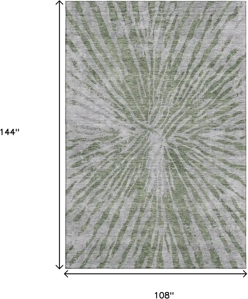 Olive Green And Gray Zebra Print Washable Area Rug With UV Protection Photo 3