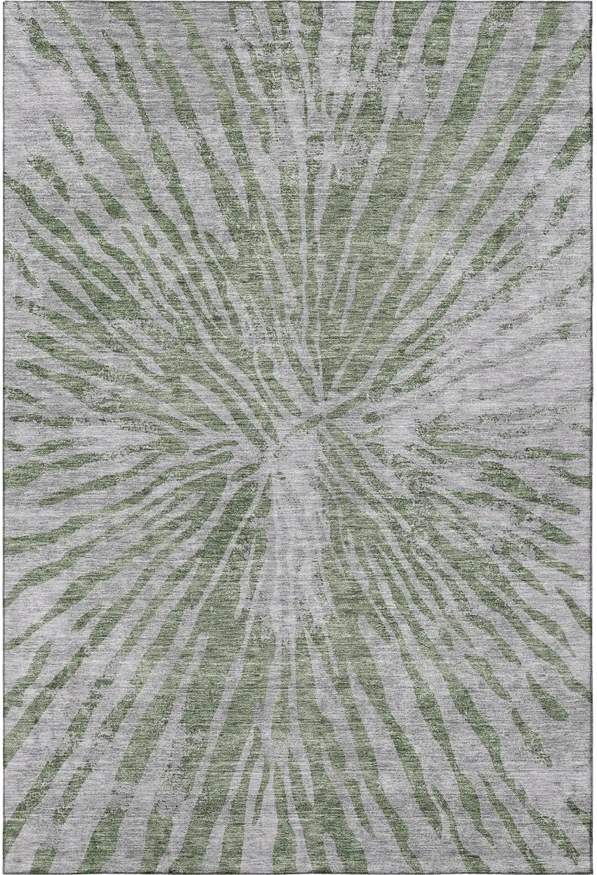 Olive Green And Gray Zebra Print Washable Area Rug With UV Protection Photo 4