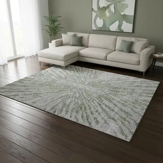 Olive Green And Gray Zebra Print Washable Area Rug With UV Protection Photo 2