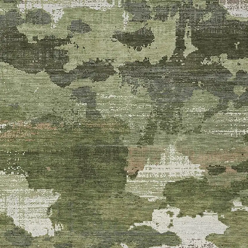 Olive Green And Green Abstract Washable Indoor Outdoor Area Rug Photo 2