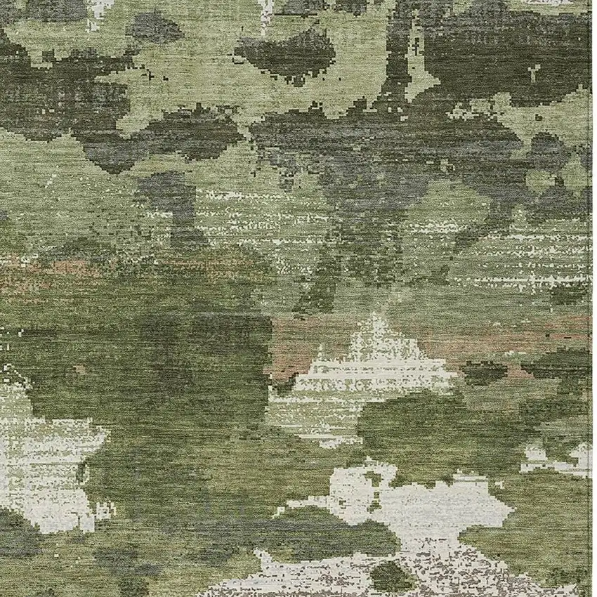 Olive Green And Green Abstract Washable Indoor Outdoor Area Rug Photo 2