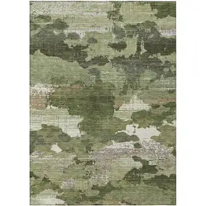 Photo of Olive Green And Green Abstract Washable Indoor Outdoor Area Rug