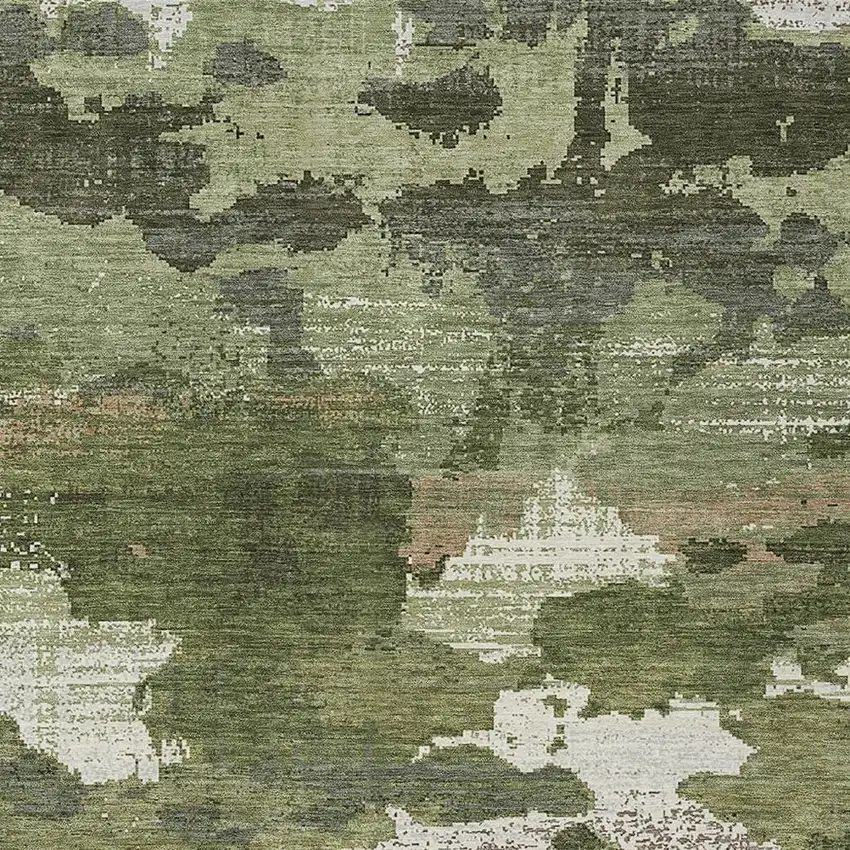 Olive Green And Green Abstract Washable Indoor Outdoor Area Rug Photo 2