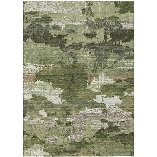 Olive Green And Green Abstract Washable Indoor Outdoor Area Rug Photo 1