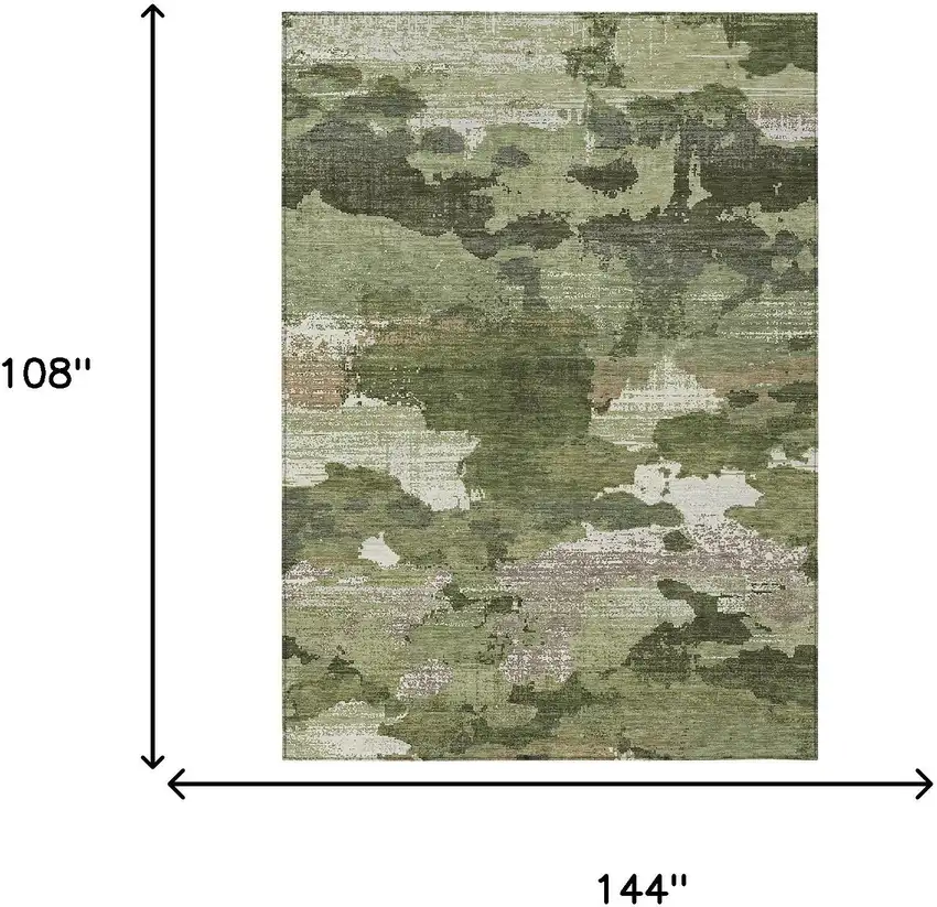 Olive Green And Green Abstract Washable Indoor Outdoor Area Rug Photo 6