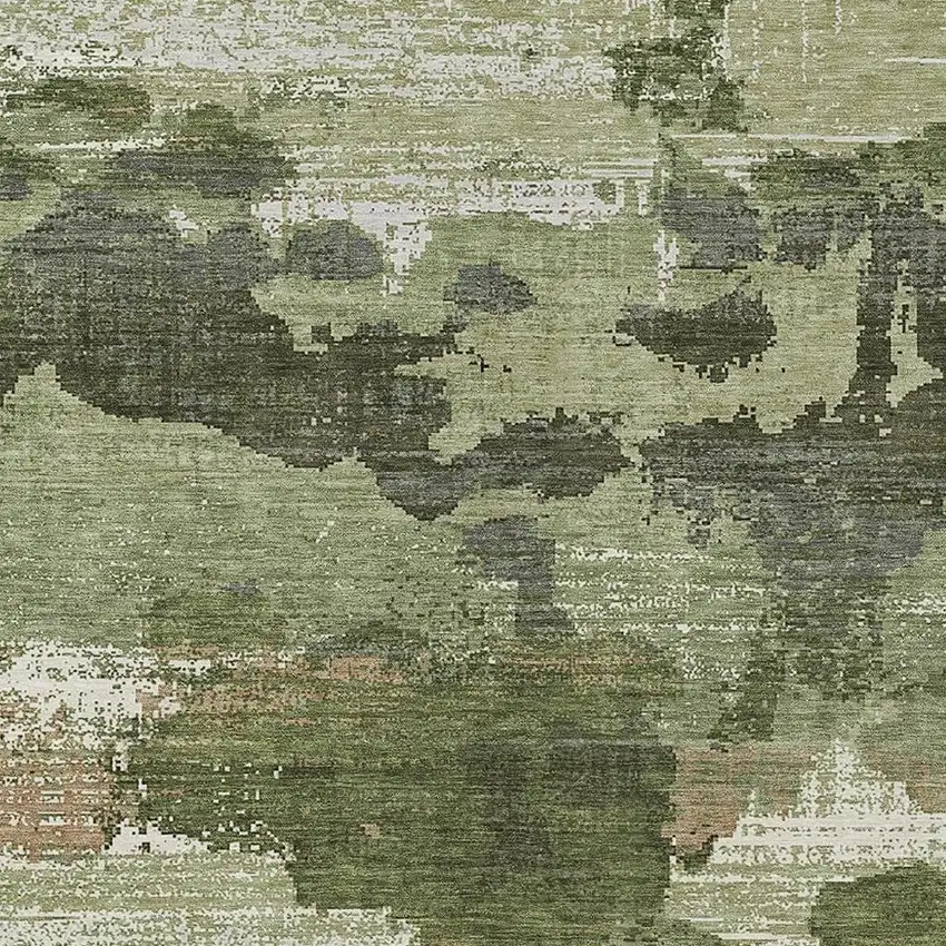Olive Green And Green Abstract Washable Indoor Outdoor Area Rug Photo 2