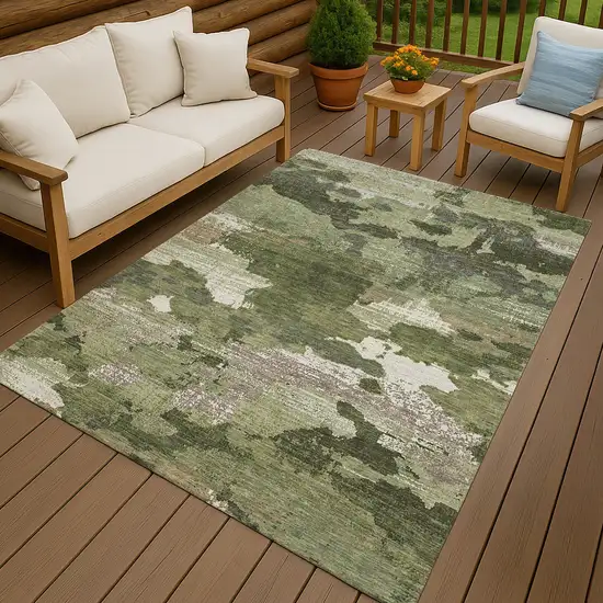 Olive Green And Green Abstract Washable Indoor Outdoor Area Rug Photo 4