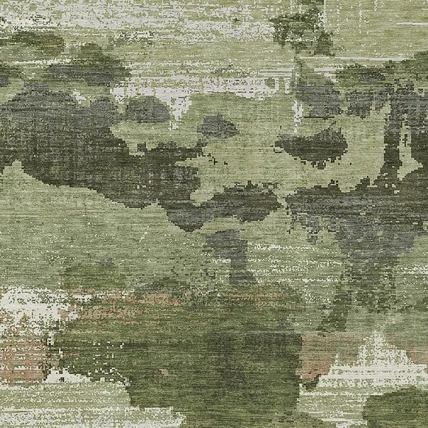 Olive Green And Green Abstract Washable Indoor Outdoor Area Rug Photo 2