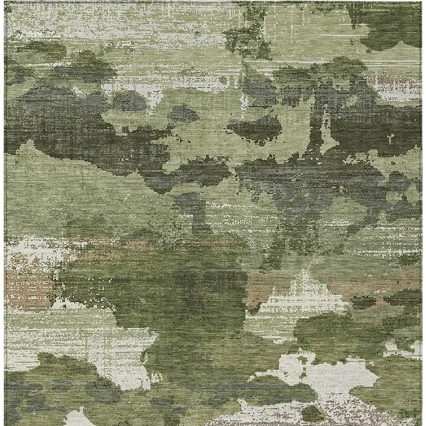 Olive Green And Green Abstract Washable Indoor Outdoor Area Rug Photo 3