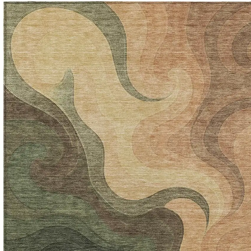 Olive Green And Green Abstract Washable Indoor Outdoor Area Rug Photo 2