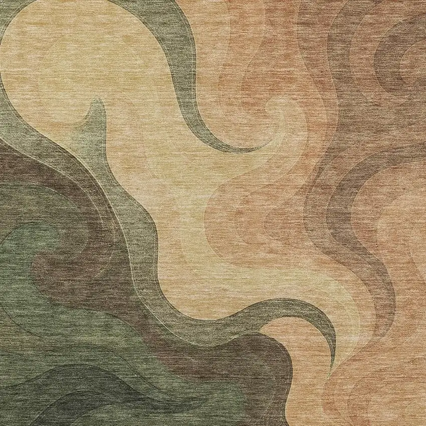 Olive Green And Green Abstract Washable Indoor Outdoor Area Rug Photo 2