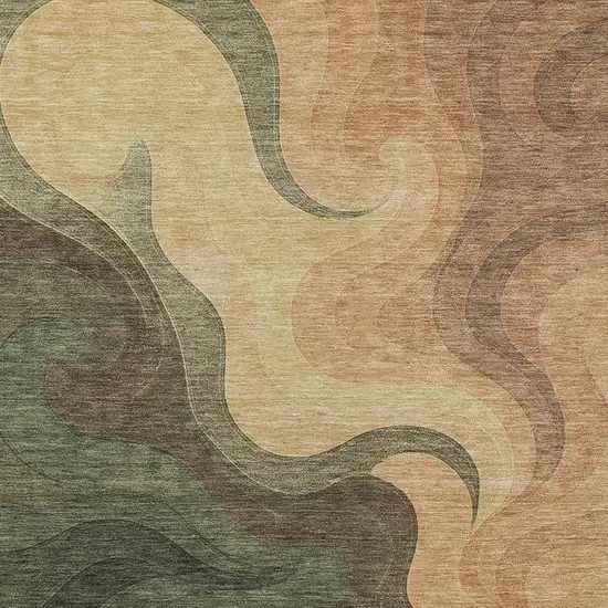Olive Green And Green Abstract Washable Indoor Outdoor Area Rug Photo 2