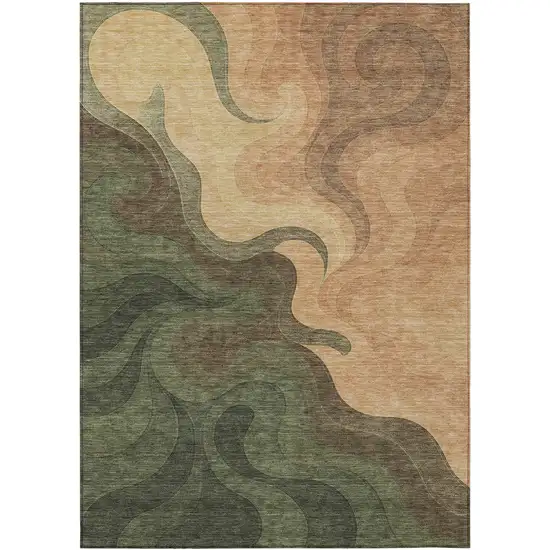 Olive Green And Green Abstract Washable Indoor Outdoor Area Rug Photo 1
