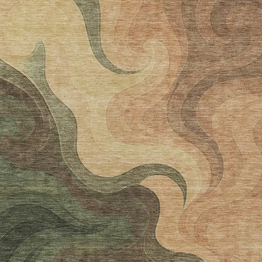 Olive Green And Green Abstract Washable Indoor Outdoor Area Rug Photo 2