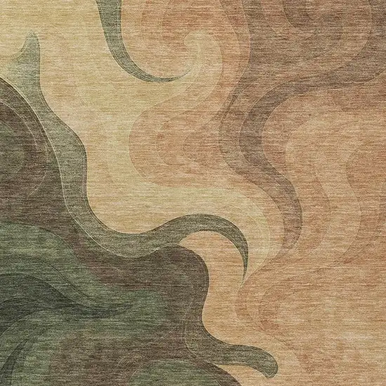 Olive Green And Green Abstract Washable Indoor Outdoor Area Rug Photo 2