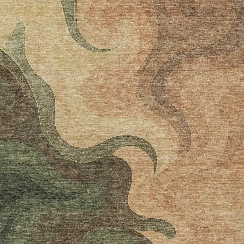 Olive Green And Green Abstract Washable Indoor Outdoor Area Rug Photo 2
