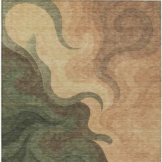Olive Green And Green Abstract Washable Indoor Outdoor Area Rug Photo 3