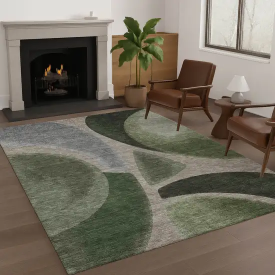 Olive Green And Green Abstract Washable Indoor Outdoor Area Rug Photo 6