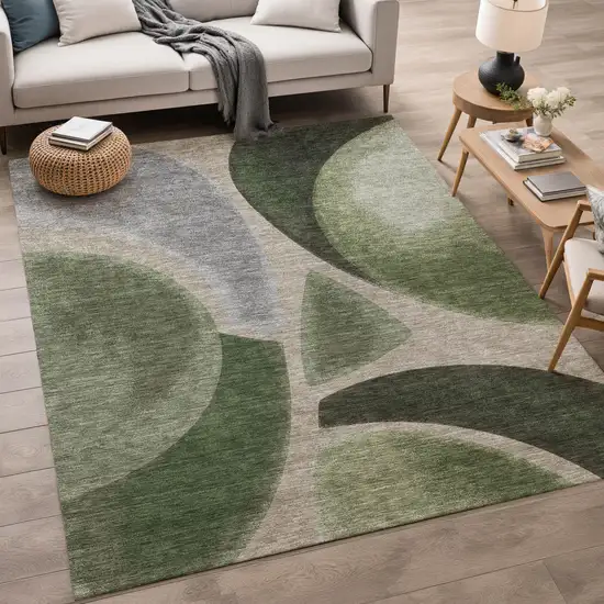 Olive Green And Green Abstract Washable Indoor Outdoor Area Rug Photo 5