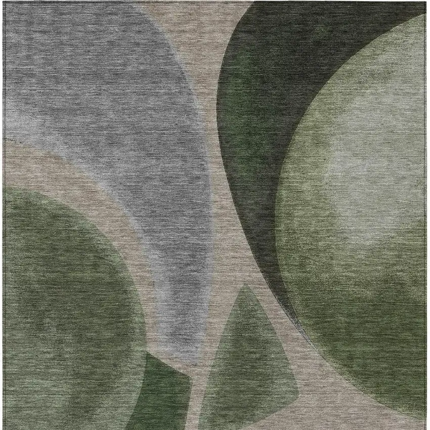 Olive Green And Green Abstract Washable Indoor Outdoor Area Rug Photo 3