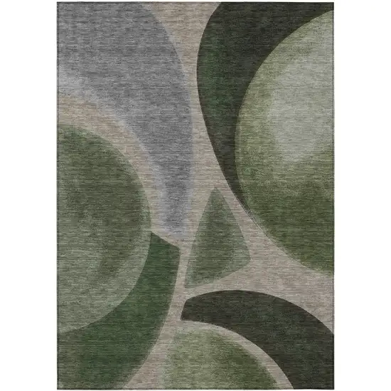Olive Green And Green Abstract Washable Indoor Outdoor Area Rug Photo 1