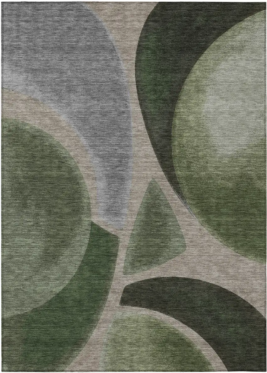 Olive Green And Green Abstract Washable Indoor Outdoor Area Rug Photo 1