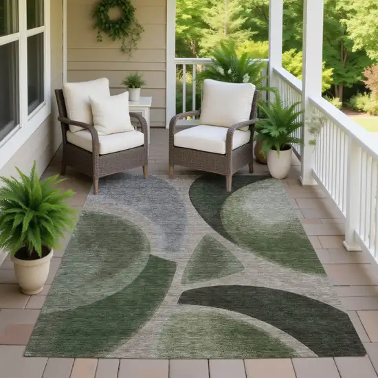 Olive Green And Green Abstract Washable Indoor Outdoor Area Rug Photo 7