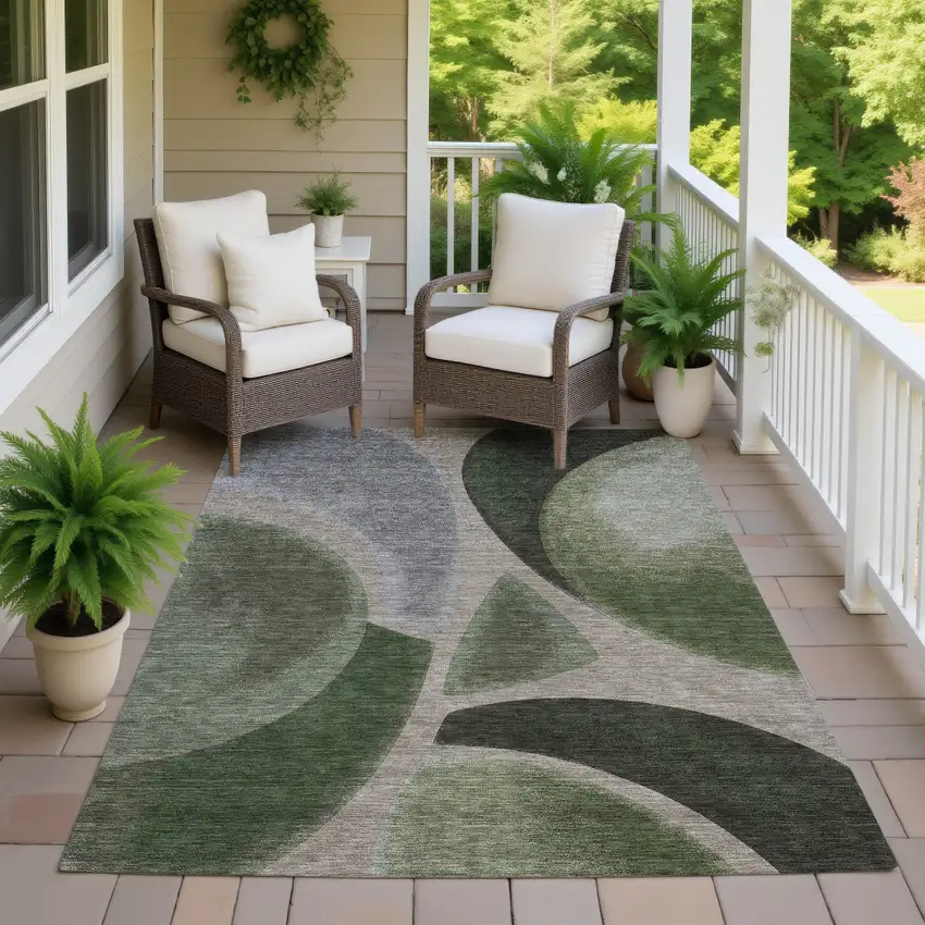 Olive Green And Green Abstract Washable Indoor Outdoor Area Rug Photo 7