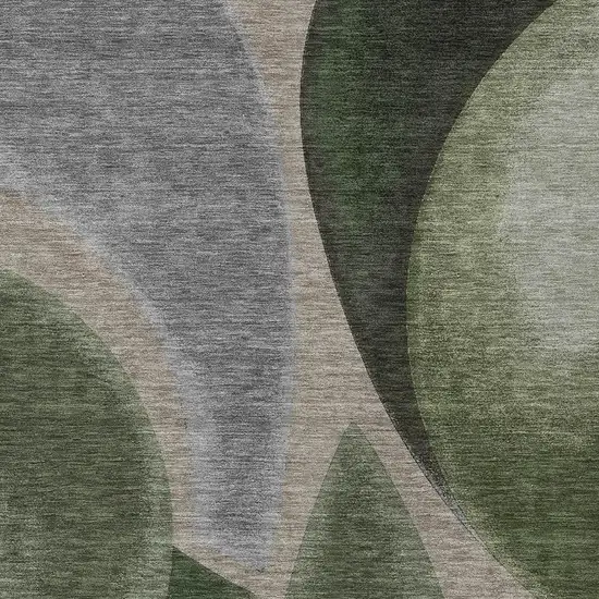 Olive Green And Green Abstract Washable Indoor Outdoor Area Rug Photo 2