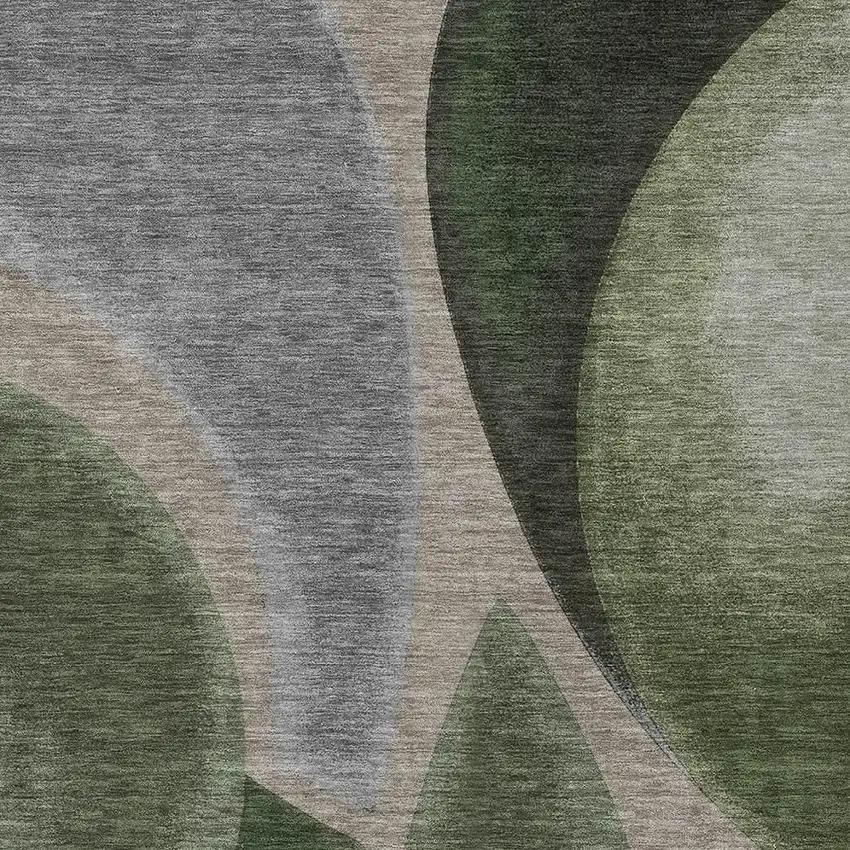 Olive Green And Green Abstract Washable Indoor Outdoor Area Rug Photo 2
