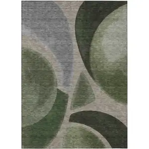 Photo of Olive Green And Green Abstract Washable Indoor Outdoor Area Rug
