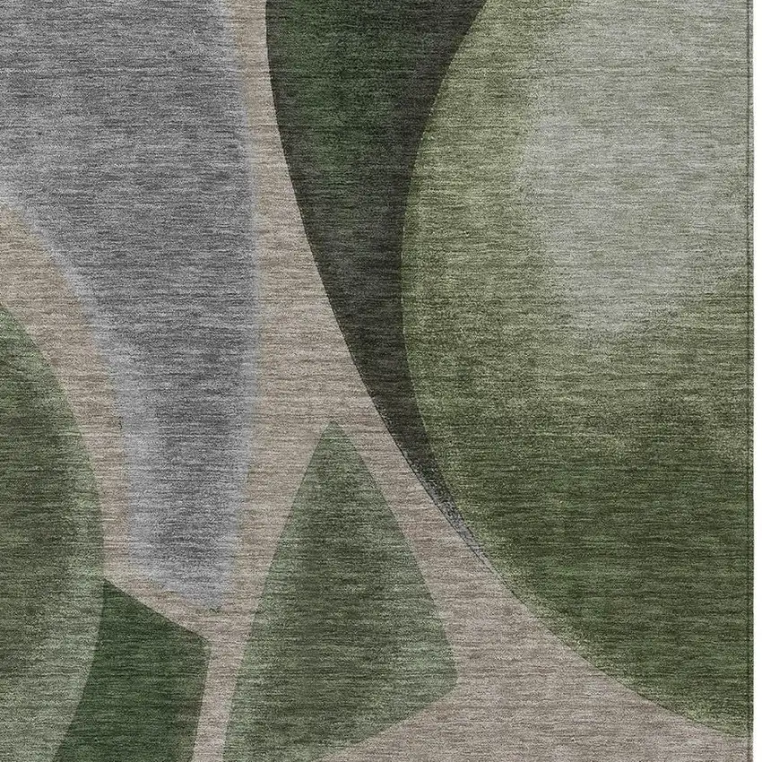 Olive Green And Green Abstract Washable Indoor Outdoor Area Rug Photo 2
