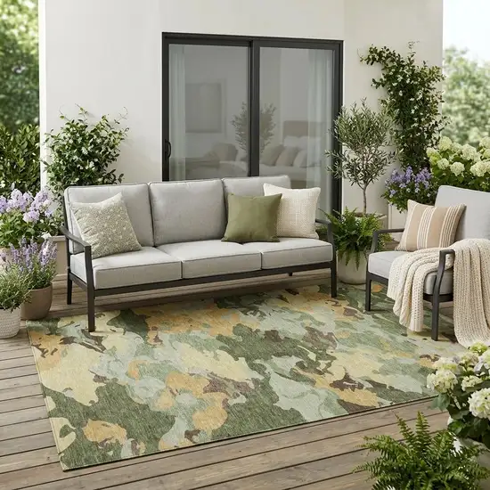 Olive Green And Green Abstract Washable Indoor Outdoor Area Rug Photo 1