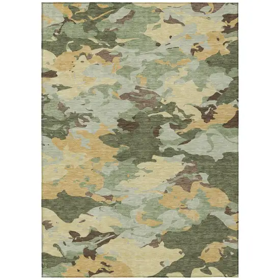 Olive Green And Green Abstract Washable Indoor Outdoor Area Rug Photo 2