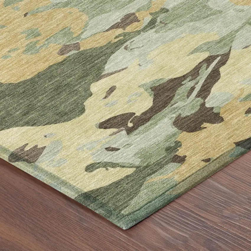 Olive Green And Green Abstract Washable Indoor Outdoor Area Rug Photo 5