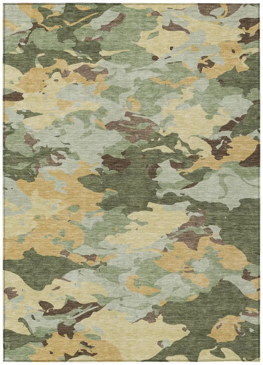 Olive Green And Green Abstract Washable Indoor Outdoor Area Rug Photo 2
