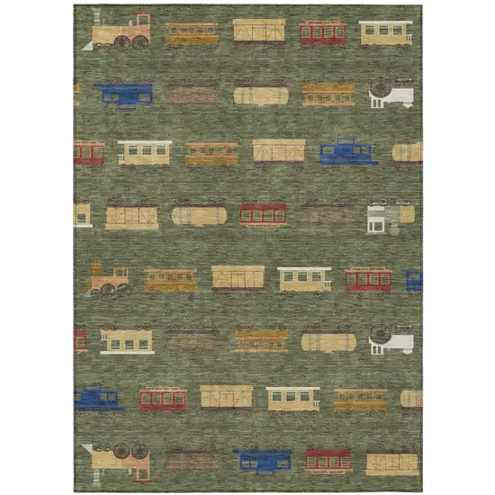 Olive Green And Green Abstract Washable Indoor Outdoor Area Rug Photo 1