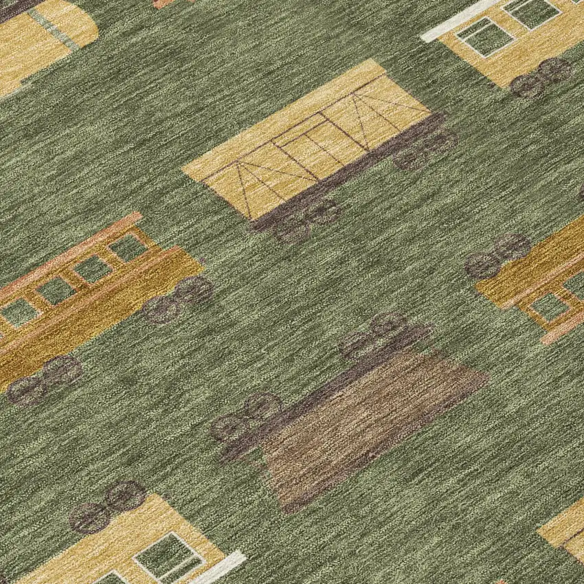 Olive Green And Green Abstract Washable Indoor Outdoor Area Rug Photo 2