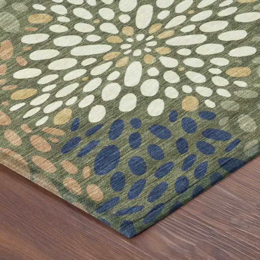 Olive Green And Green Abstract Washable Indoor Outdoor Area Rug Photo 4