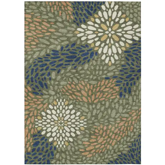 Olive Green And Green Abstract Washable Indoor Outdoor Area Rug Photo 1