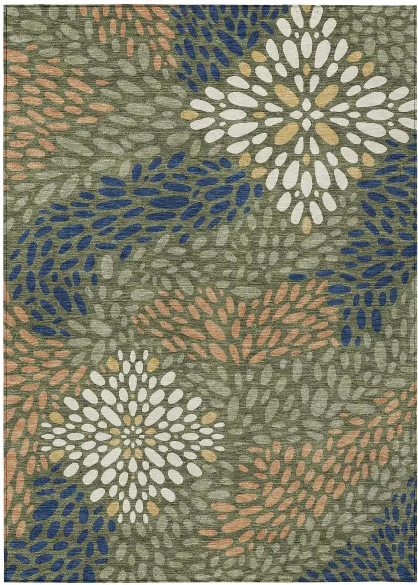 Olive Green And Green Abstract Washable Indoor Outdoor Area Rug Photo 1