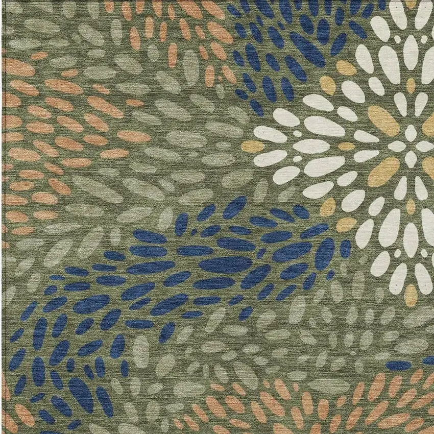 Olive Green And Green Abstract Washable Indoor Outdoor Area Rug Photo 2