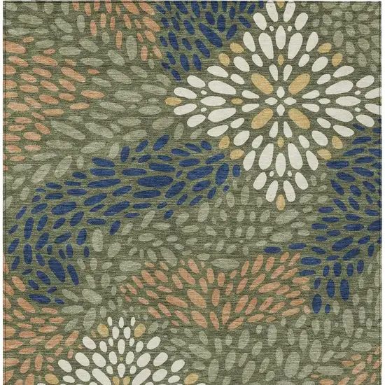 Olive Green And Green Abstract Washable Indoor Outdoor Area Rug Photo 3