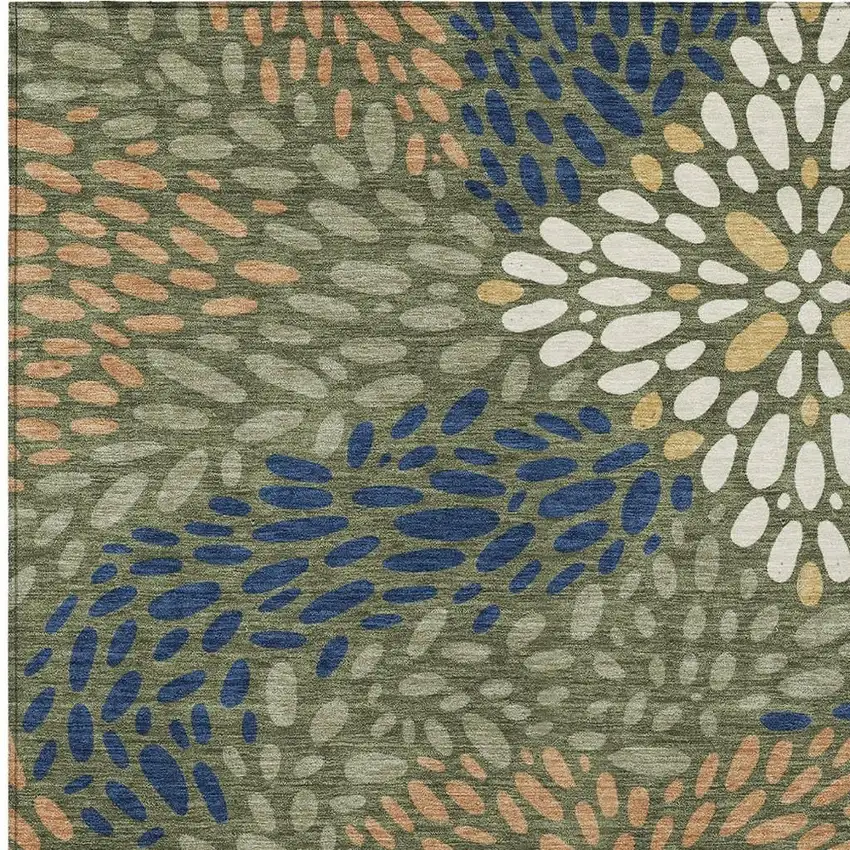 Olive Green And Green Abstract Washable Indoor Outdoor Area Rug Photo 2