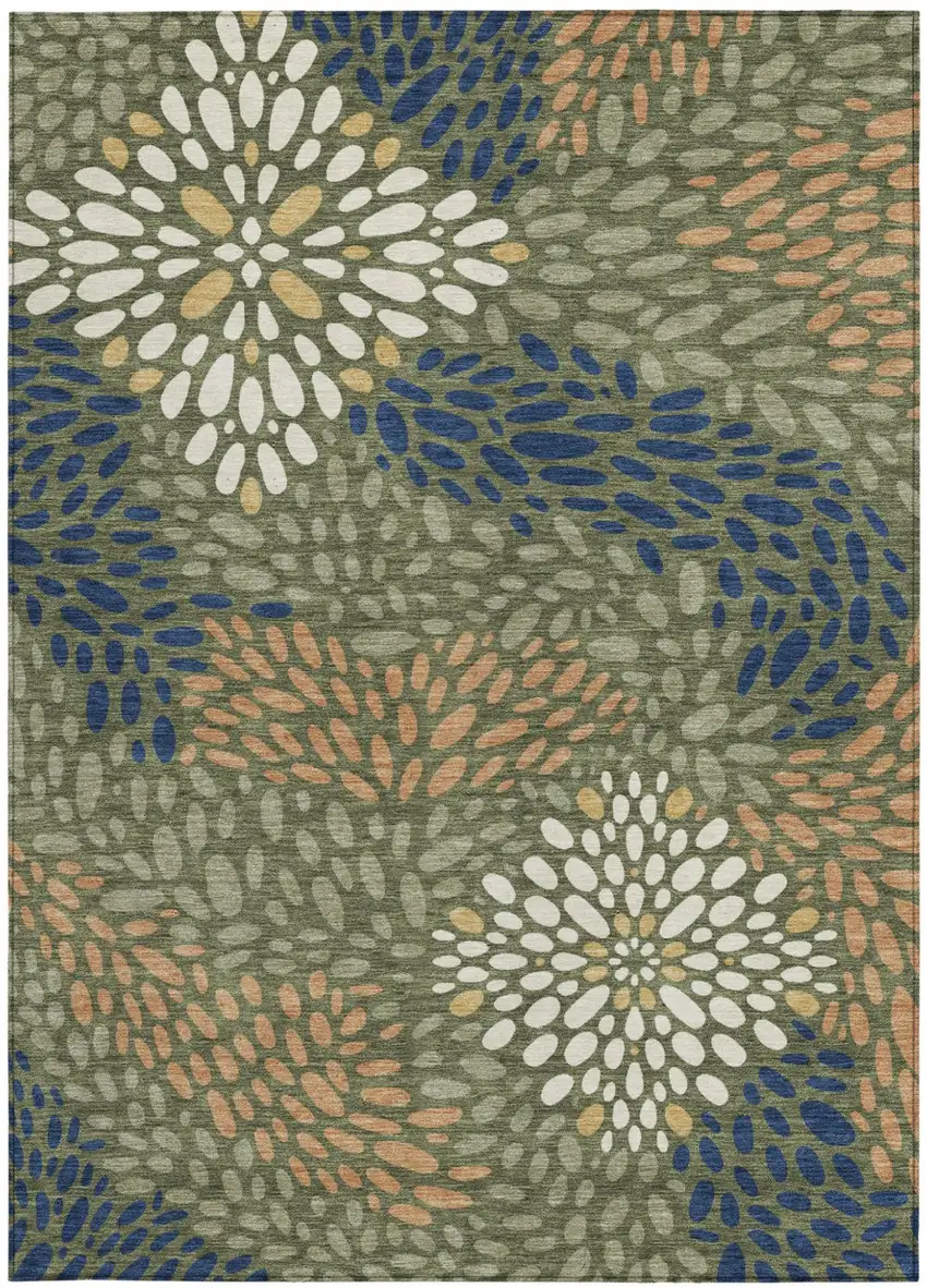 Olive Green And Green Abstract Washable Indoor Outdoor Area Rug Photo 3