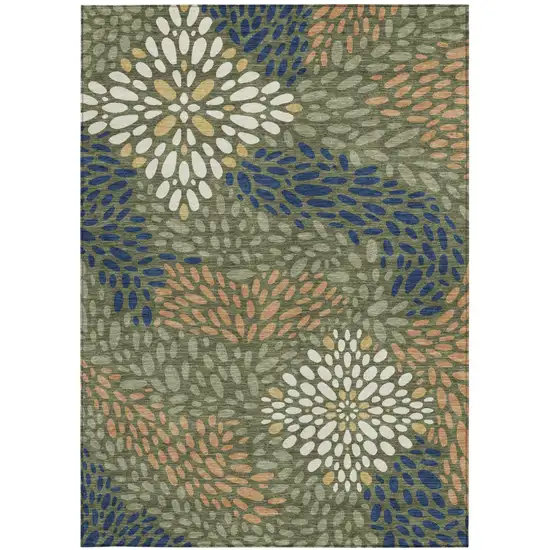 Olive Green And Green Abstract Washable Indoor Outdoor Area Rug Photo 3